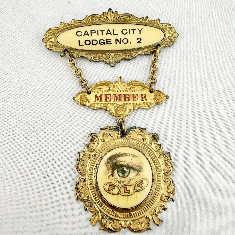 Vtg Odd Fellows Capital City Lodge No. 2 Member Badge Pin FLT Symbol Lilley Ohio